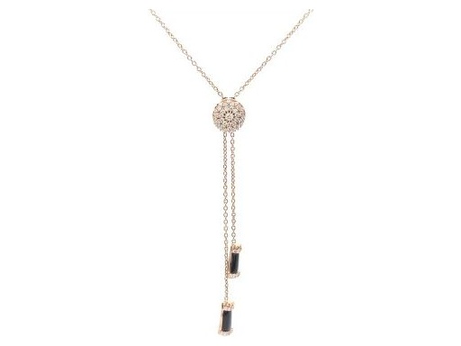 18K Rose Gold Lariat Necklace with Black Onyx and Natural Diamonds